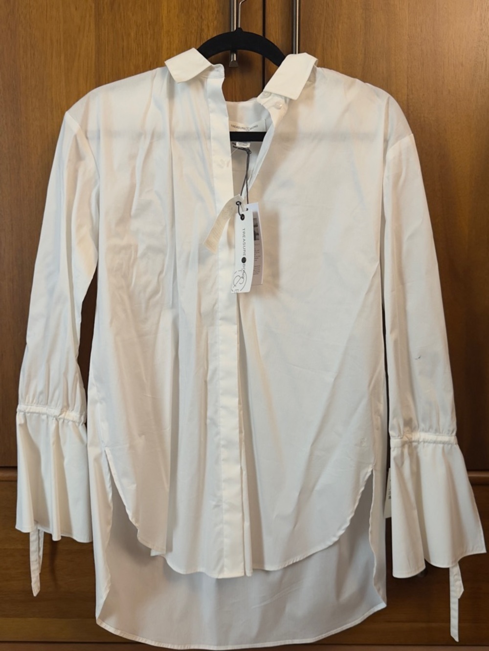 RARE Something Navy  White Long Sleeve Ruffle Cuff Button-Front Blouse